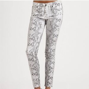 7 For All Mankind Jeans White Snakeskin Textured Skinny Pants